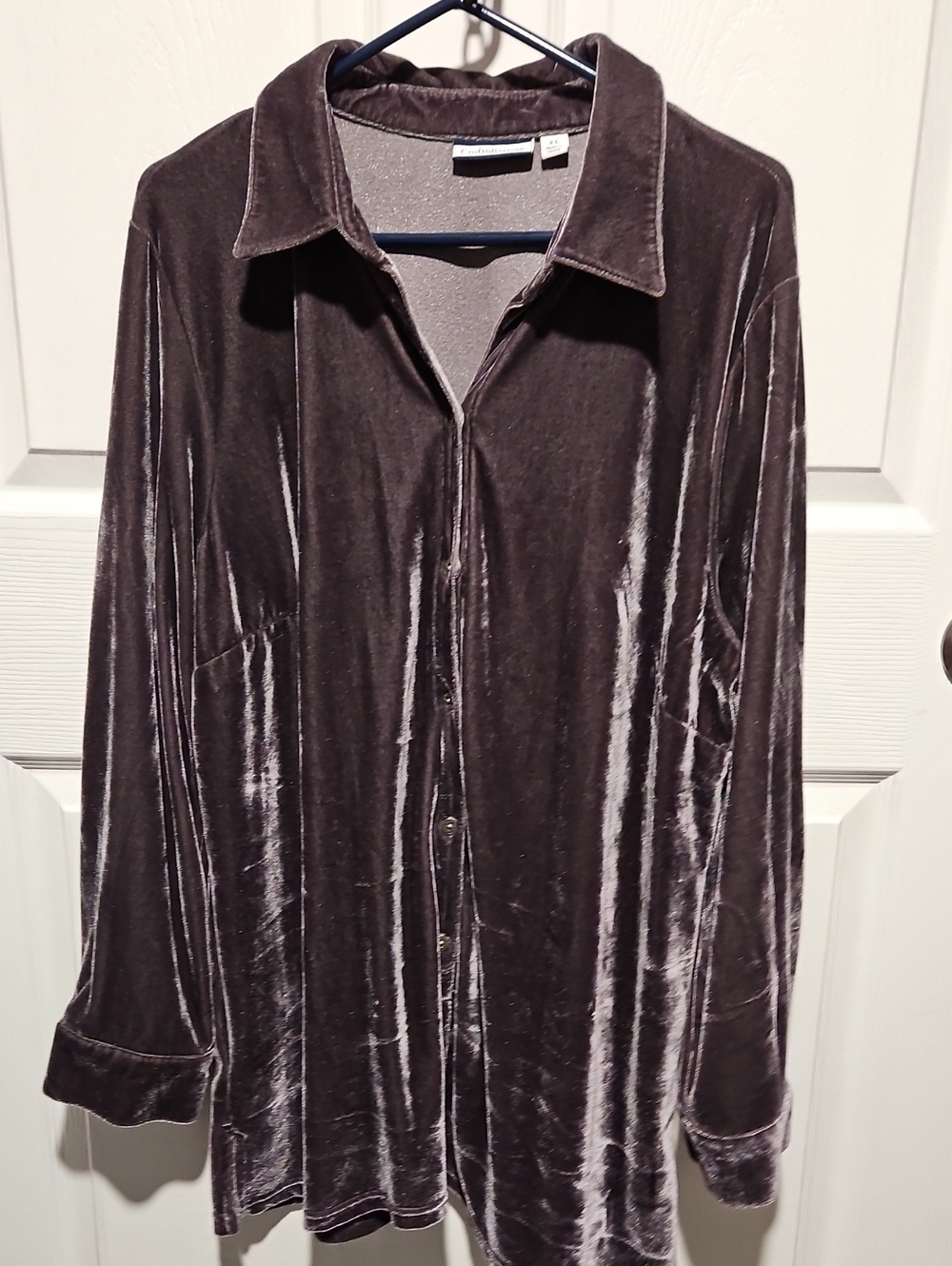 croft & barrow Velvet Button-Front Blouse In Grey XL